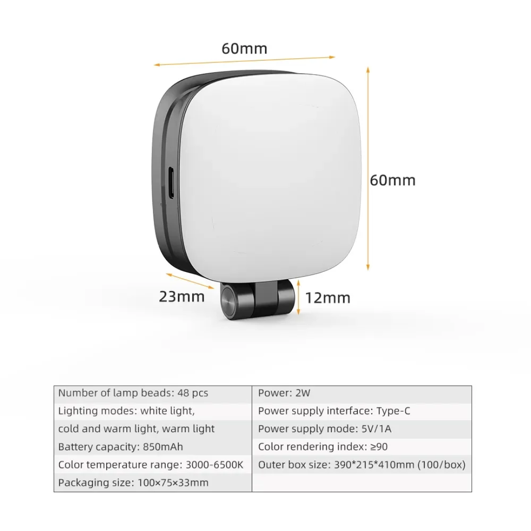 Lampe LED Professionnelle pour Selfie & Vlogging - Éclairage 3-en-1 et Miroir HD Compact