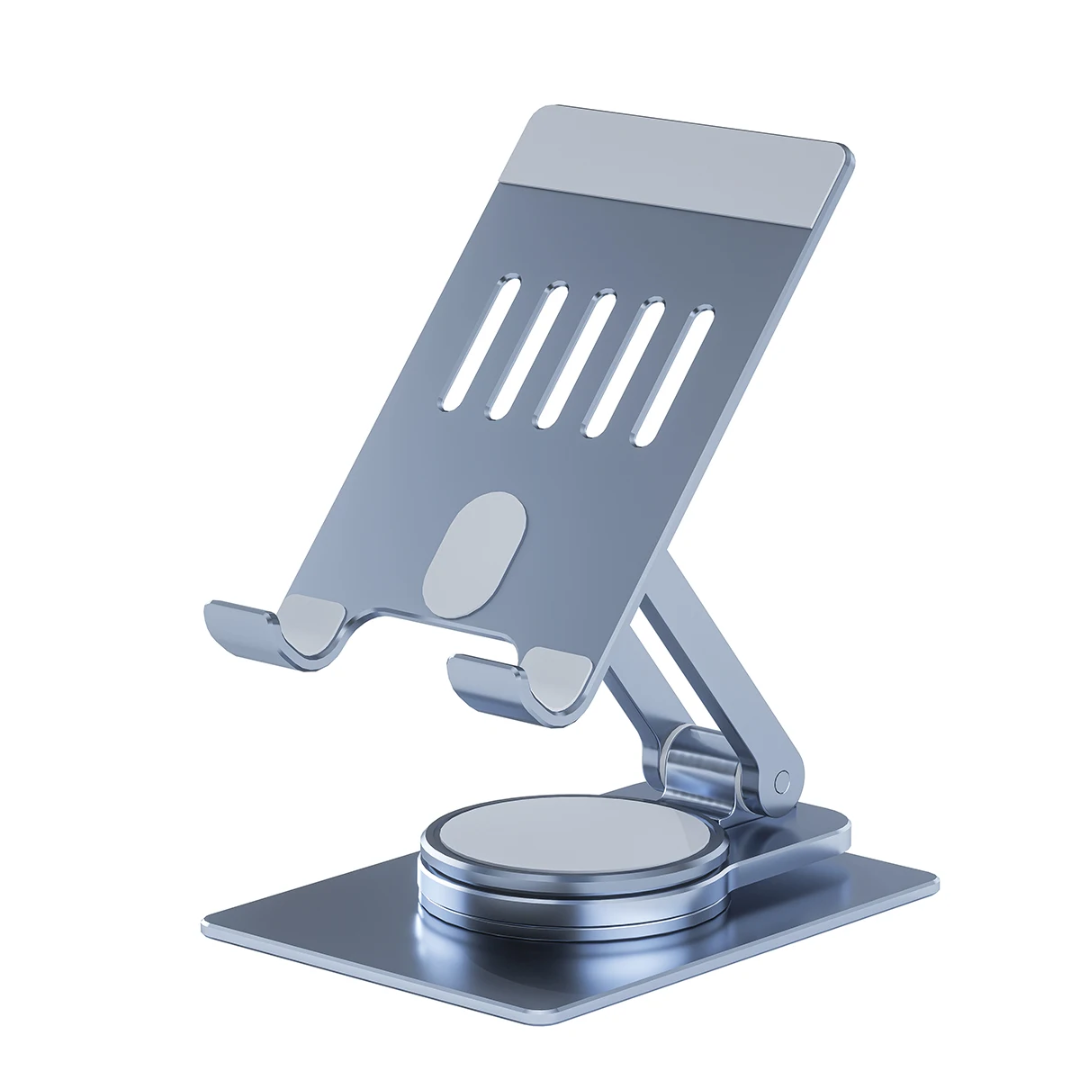 Support de téléphone en métal argenté élégant et fonctionnel.